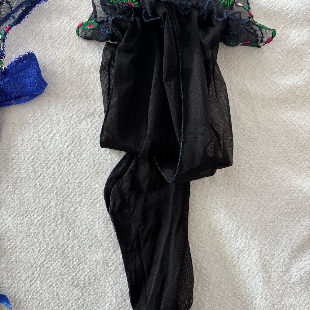 Honey Birdette Leah ! 34B , M, S, Black and Blue Embroidered Bra Set Christmas! - Picture 14 of 15